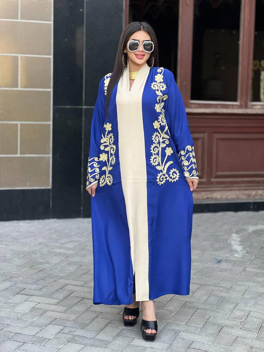 Luxurious blue embroidered caftan, linen summer caftan, chic caftan, Summer Kaftan, Caftans for women, caftans for women