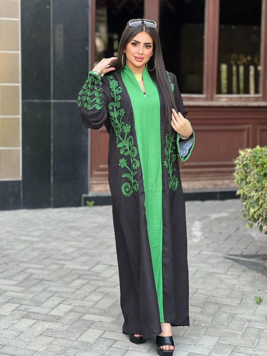 Luxurious green embroidered caftan, linen summer caftan, chic caftan, Summer Kaftan, Caftans for women, caftans for women