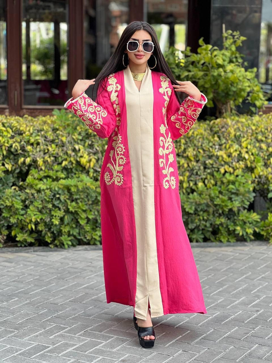 Luxurious pink embroidered caftan, linen summer caftan, chic caftan, Summer Kaftan, Caftans for women, caftans for women