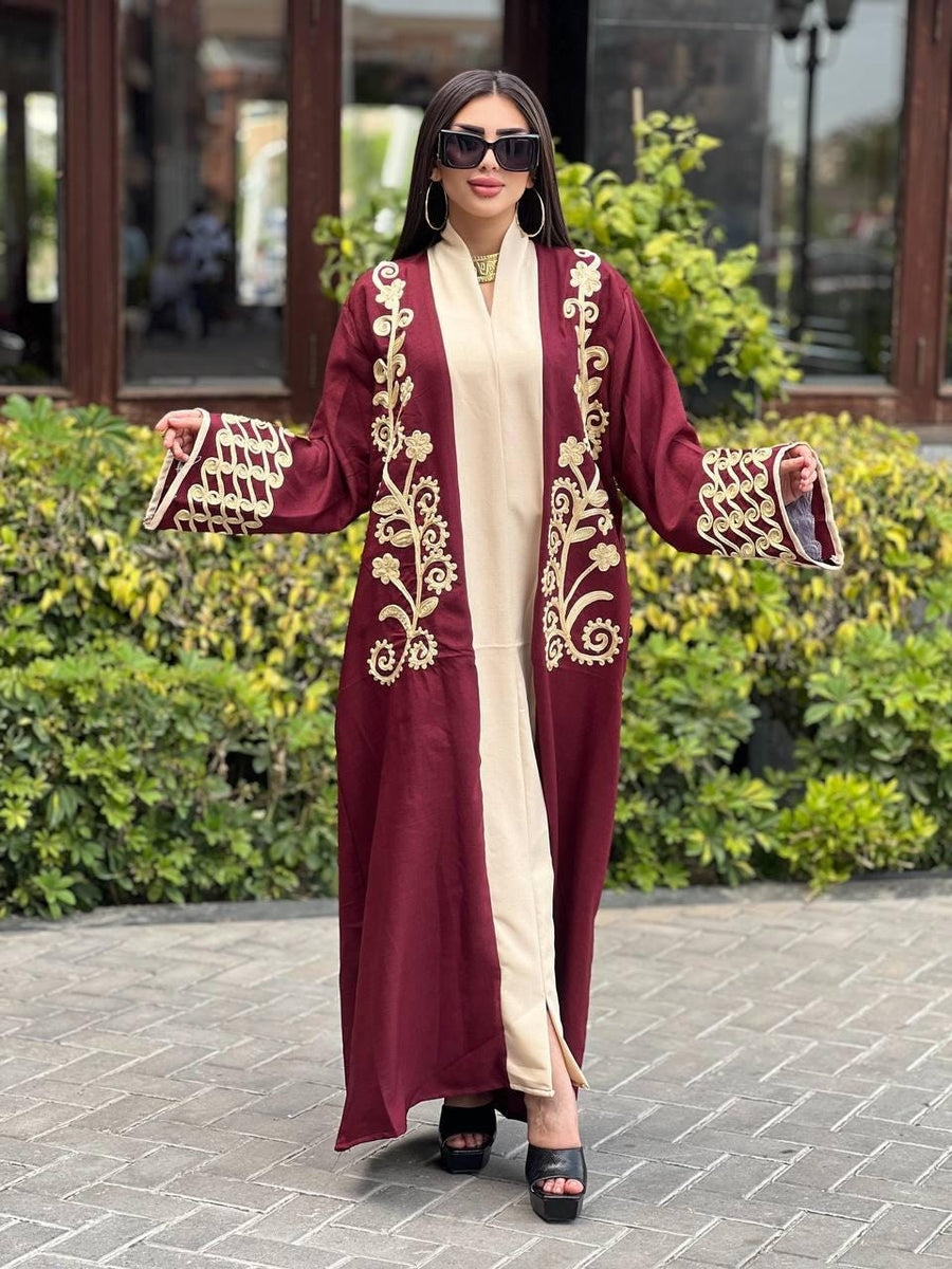 Luxurious burgundy embroidered caftan, linen summer caftan, chic caftan, Summer Kaftan, Caftans for women, caftans for women