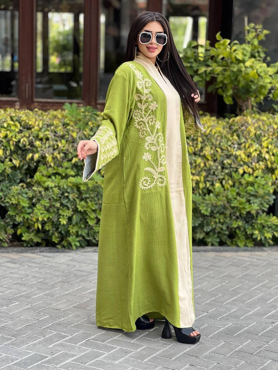 Luxurious yellow embroidered caftan, linen summer caftan, chic caftan, Summer Kaftan, Caftans for women, caftans for women