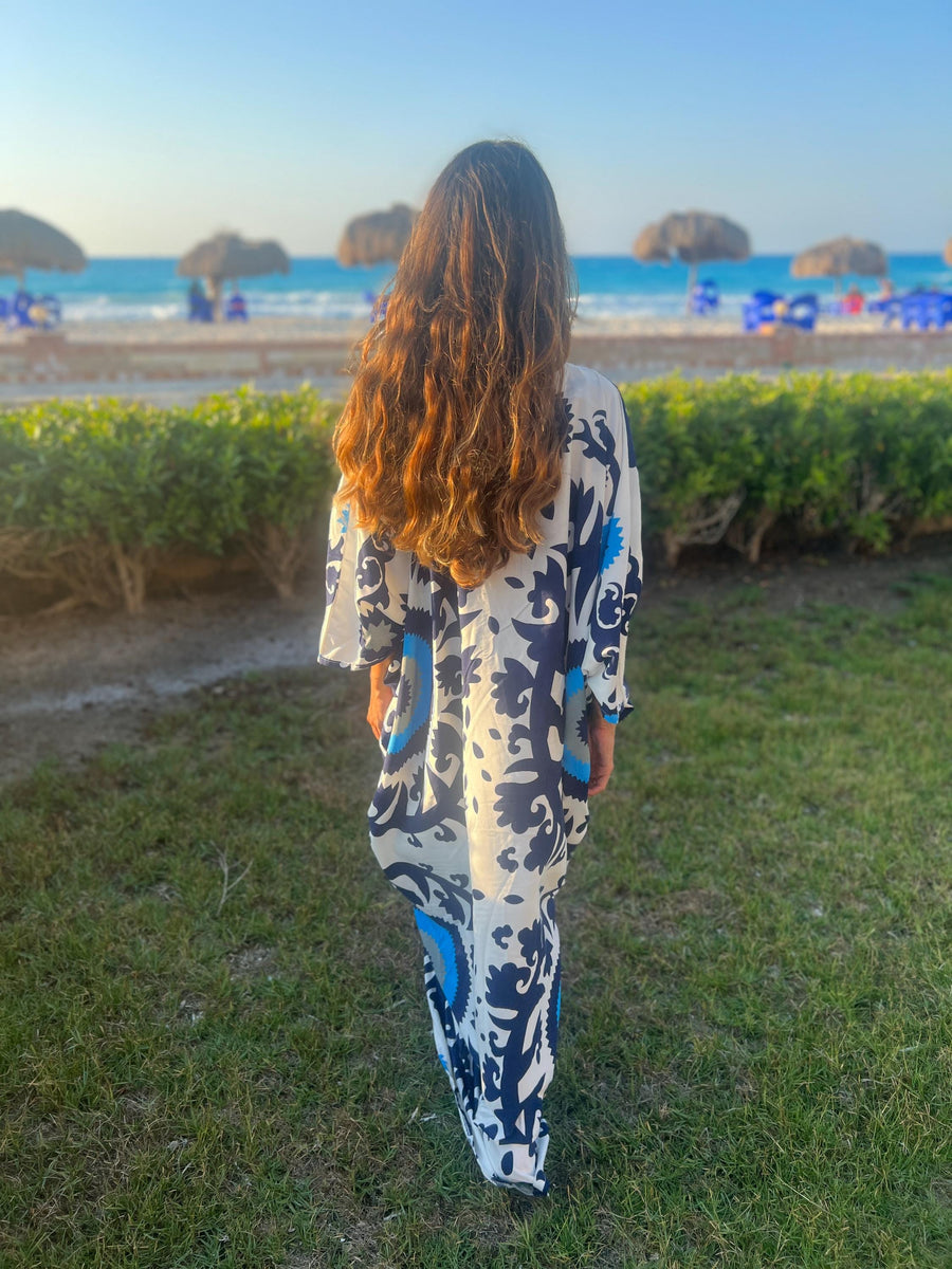 Evil Eye Blue Caftan, Caftans for women, Loose fit caftan, Open Butterfly Kaftan, caftans for women, Egyptian caftan, Plus size dress