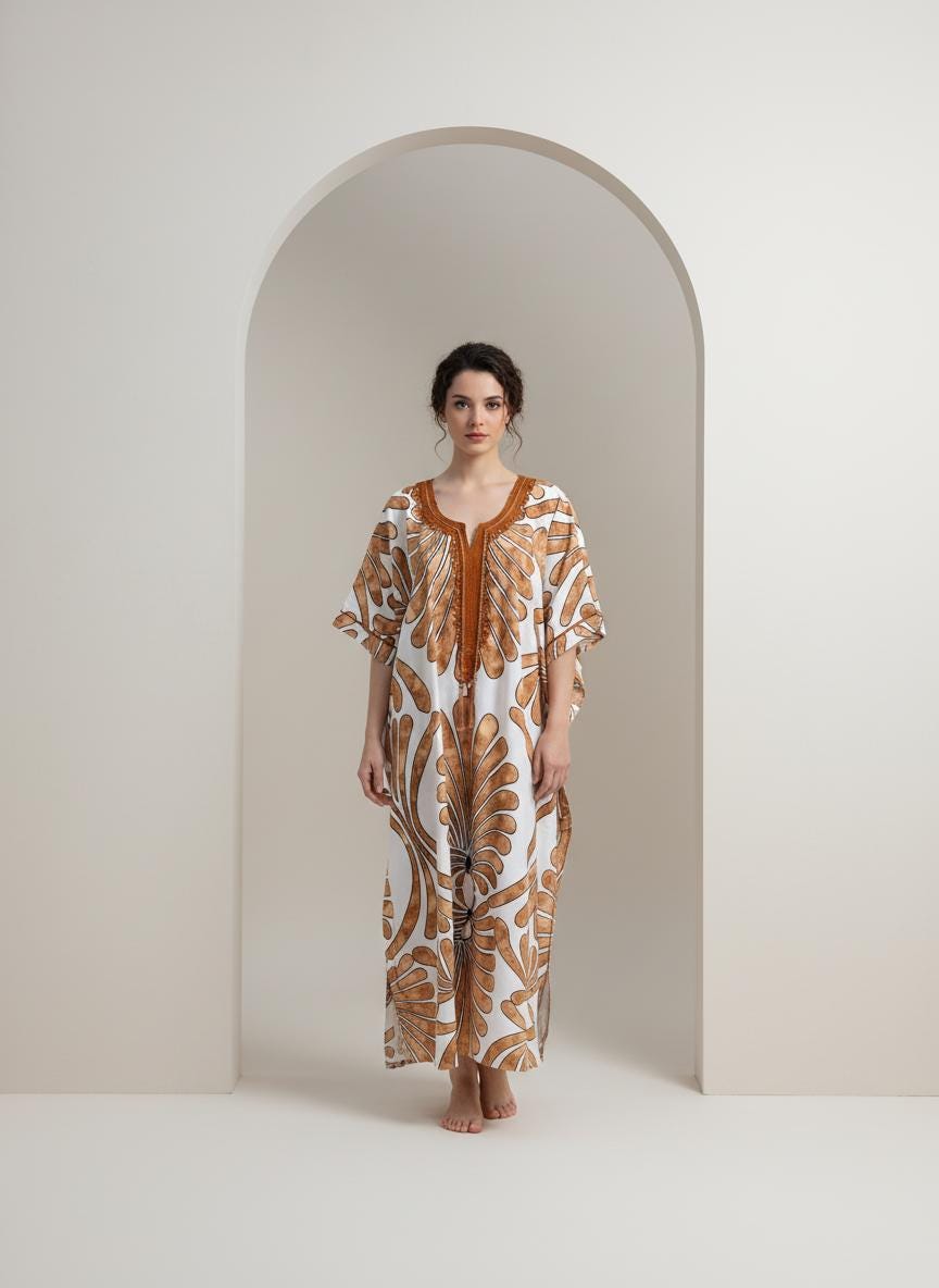 Beautiful Brown Blue Hand Embroidered summer kaftan, Caftan dress, Caftans for women, Boho, caftans for women, caftans, kaftans