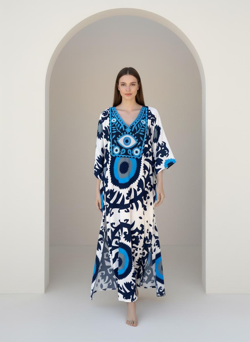 Boho Evil Eye print summer kaftan, Caftan dress, Caftans for women, Boho, caftans for women, caftans, kaftans, house kaftan 10-23