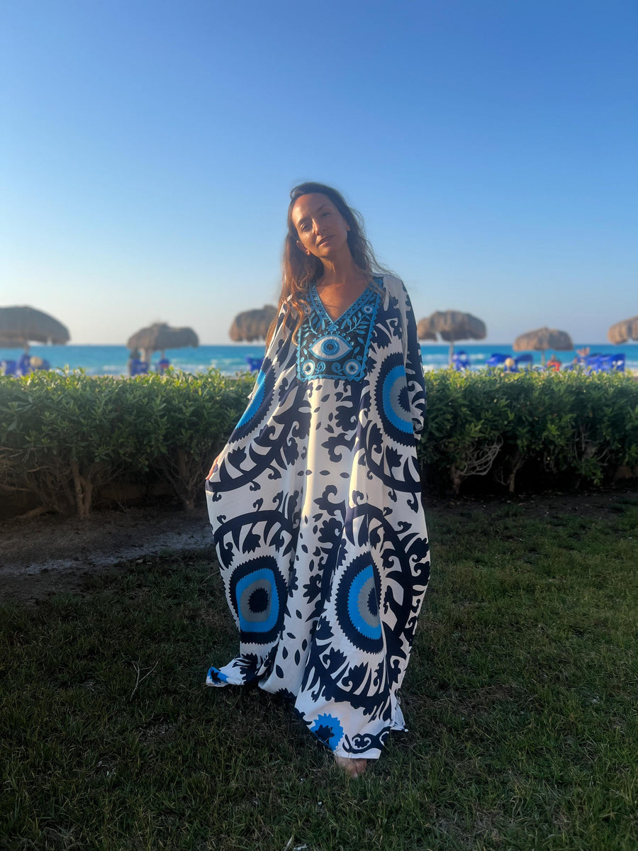 Boho Evil Eye print summer kaftan, Caftan dress, Caftans for women, Boho, caftans for women, caftans, kaftans, house kaftan 10-23