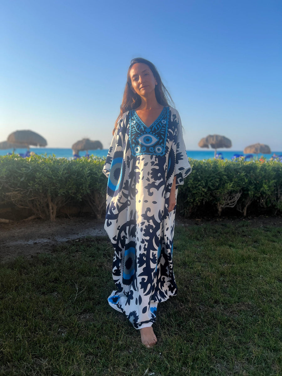 Boho Evil Eye print summer kaftan, Caftan dress, Caftans for women, Boho, caftans for women, caftans, kaftans, house kaftan 10-23