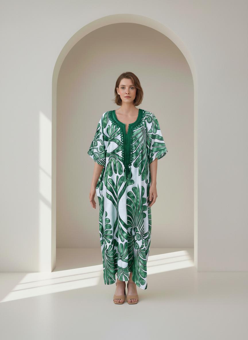 Beautiful Green Hand Embroidered summer kaftan, Caftan dress, Caftans for women, Boho, caftans for women, caftans, kaftans