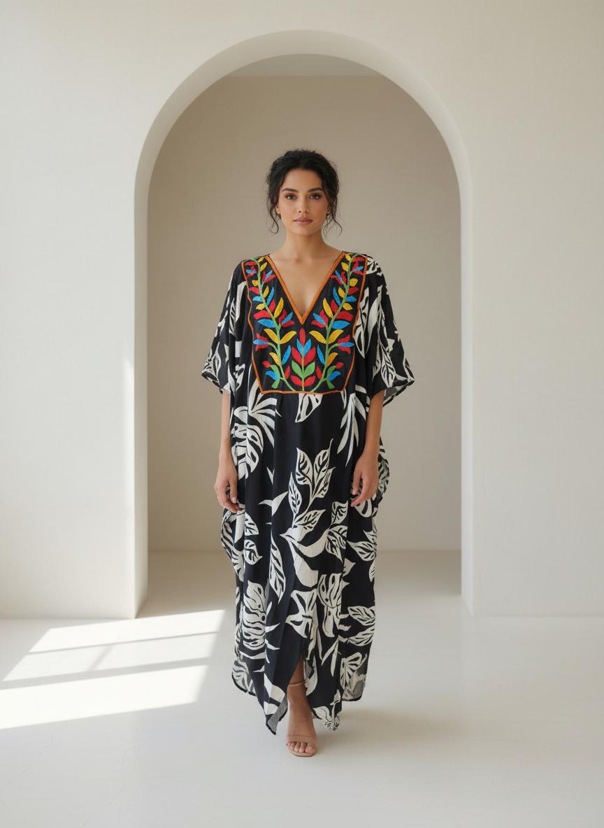 Stunning open slit caftan for women, cotton Kaftan dress, Embroidered caftans, Caftans for women, Free size caftan, Plus size kaftan