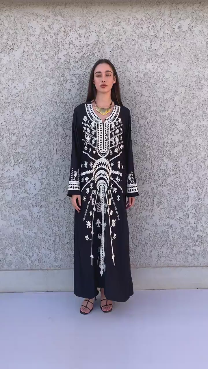 Stunning Green Siwa embroidered caftan, Cotton kaftan dress, boho caftan, Kaftan, Caftans for women, caftans for women, Summer kaftan