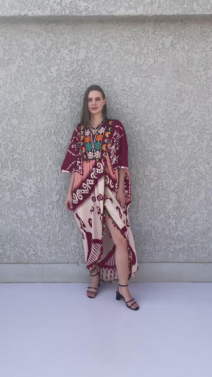 Burgundy revealing open slit Caftan dress,  Caftans for women, Loose fit caftan, caftans for women, Egyptian cotton caftan, Plus size kaftan