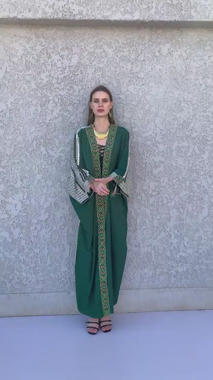 Green Elegant Egyptian Cotton Abaya, Summer Abaya, Cardigans, Boho Kimono, Women's Duster, Boho Cardigan, Duster, Cardigan