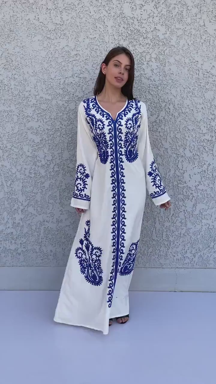 Royal Black embroidered Cotton caftan for women, embroidered women Kaftan, Caftan maxi dress, Caftans for women, cotton caftan, caftans