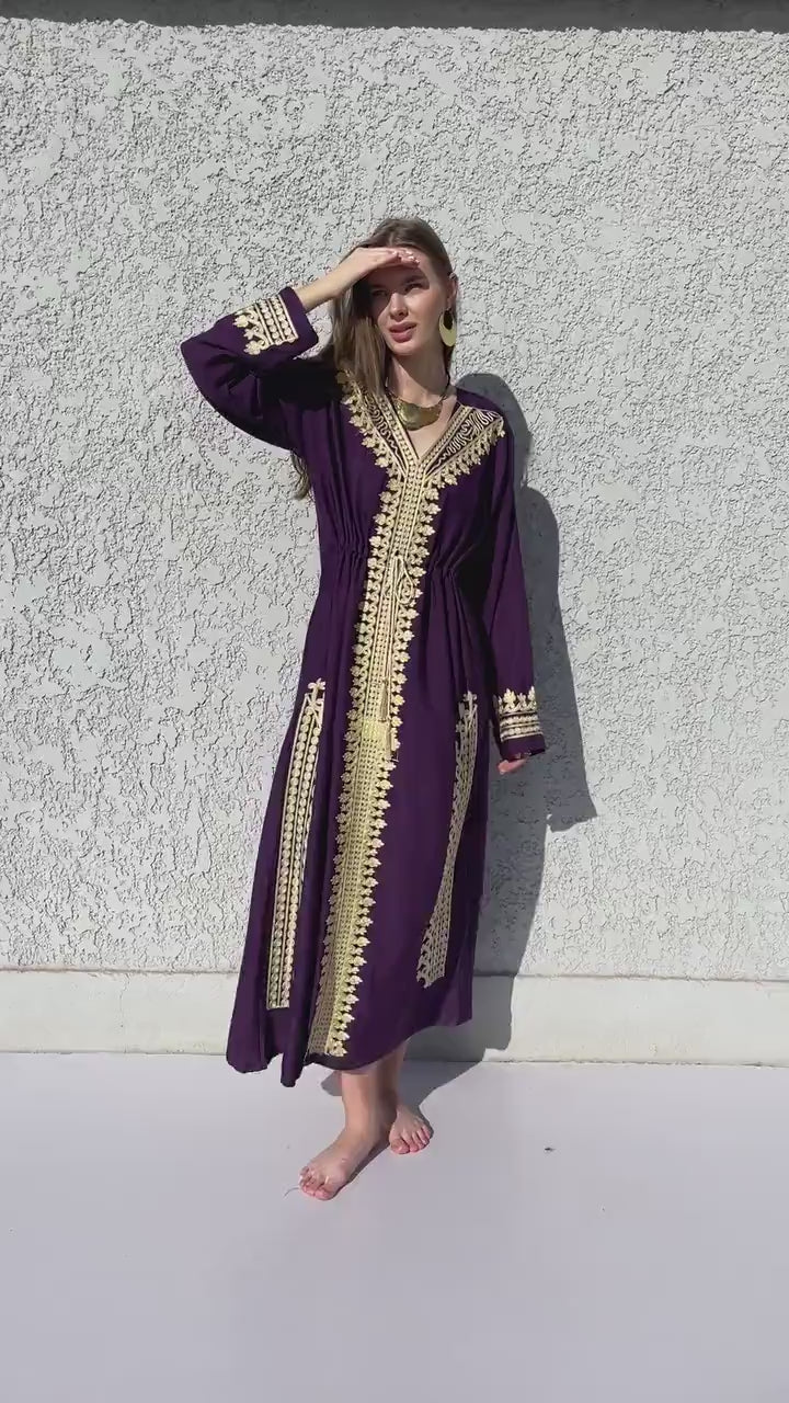 Royal turquoise embroidered caftan, Cotton caftans for women, Cotton caftan, Egyptian cotton kaftan, summer caftan dress, wedding caftan