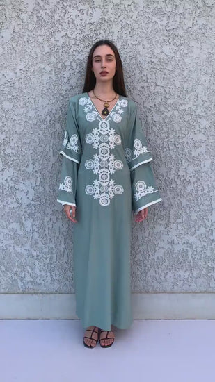 Mint wedding embroidered Kaftan maxi dress, Kaftan maxi, Cotton caftan women, caftan, Chic embroidered caftan, Egyptian cotton 10-23
