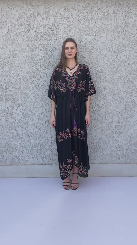 Chic Purple embroidered kaftan dress, house dress, African women clothing, Boho, caftans for women, caftans, kaftans, house kaftan
