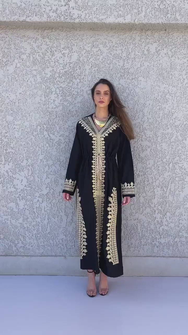 Short black embroidered caftan, Cotton caftans for women, Cotton caftan, Egyptian cotton kaftan, summer caftan dress, wedding caftan