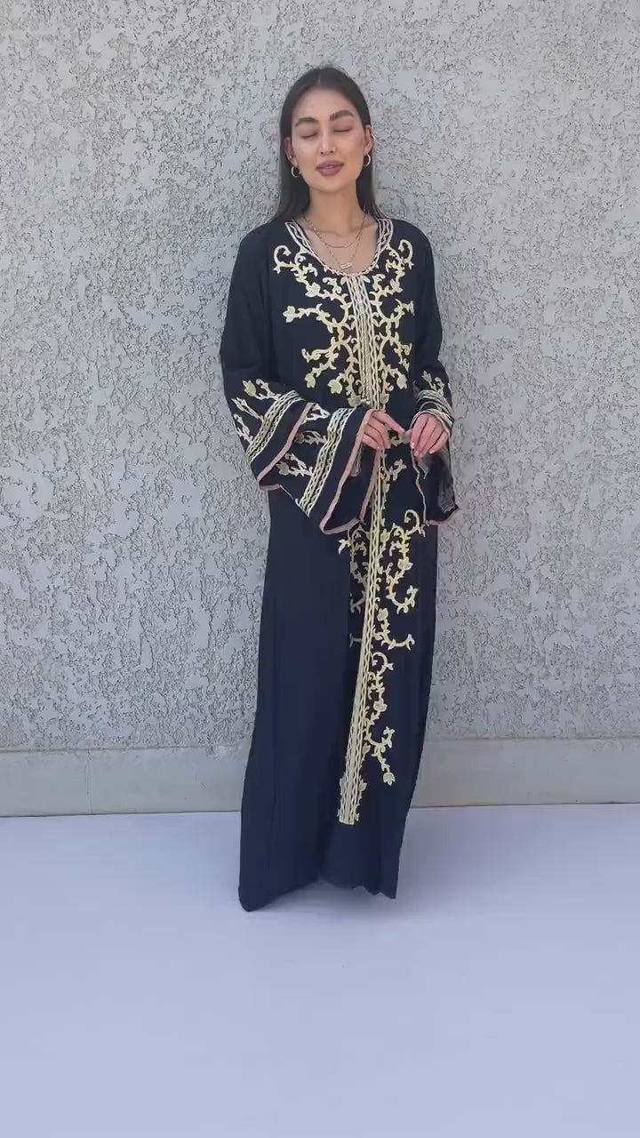 Elegant navy blue embroidered maxi dress, Kaftan maxi, Cotton caftan women, caftan, Chic embroidered caftan, Egyptian cotton 10-23