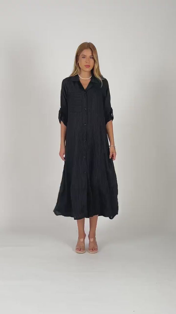 Black Striped Linen Shirt Dress, Linen Dress caftan, caftans, Linen Clothing for Women