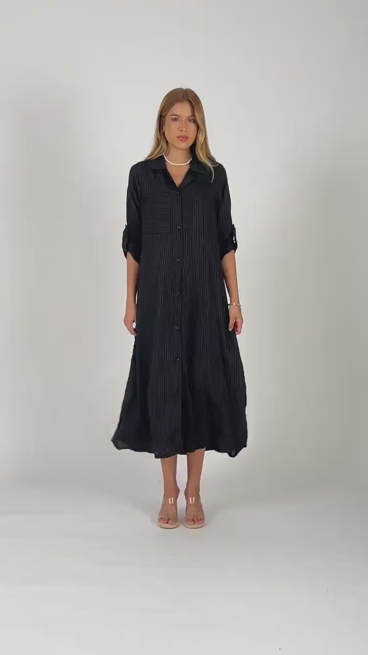 Black Striped Linen Shirt Dress, Linen Dress caftan, caftans, Linen Clothing for Women