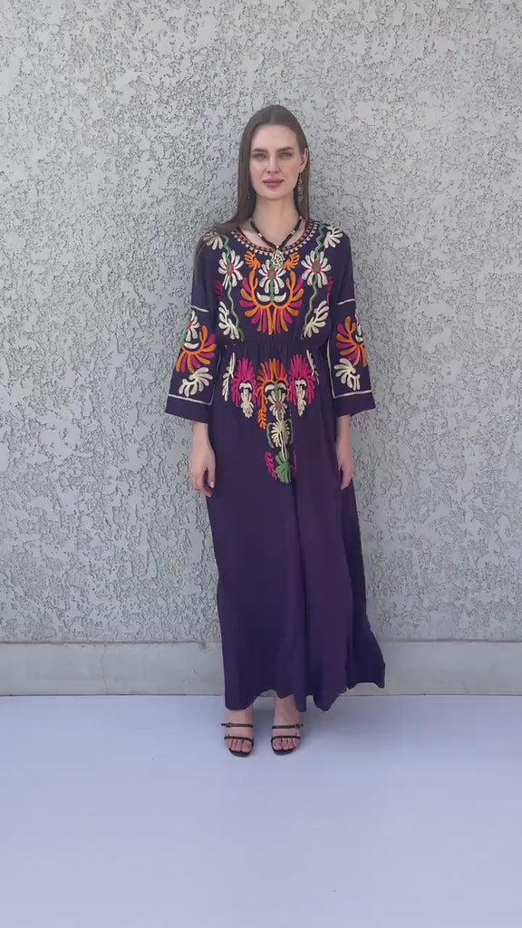 Greeh colorful embroidered cotton Caftan, caftan Kaftan maxi dress, embroidered Caftan dress, Caftan maxi dress, Caftans for women, Caftans