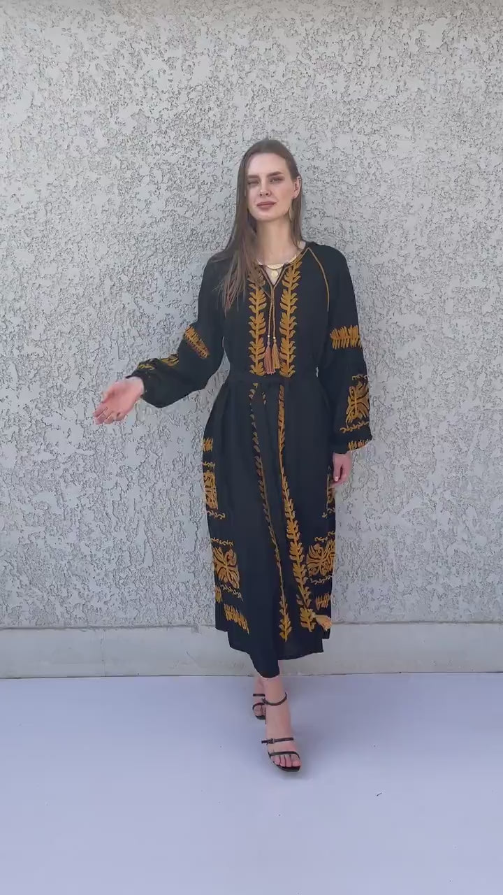 Chic Midi White cotton tunic kaftan dress, embroidered tunic dress, caftans for women, Egyptian cotton. Summer caftan, party, festival kafta