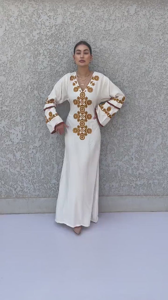 White wedding embroidered Kaftan maxi dress, Kaftan maxi, Cotton caftan women, caftan, Chic embroidered caftan, Egyptian cotton 10-23