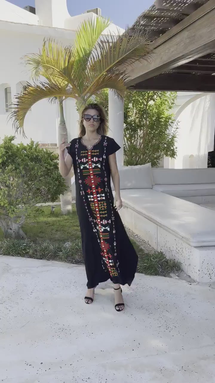 Siwa white embroidered kaftan, Maxi kaftan dress, Bohemian cotton Kaftan, Caftans for women