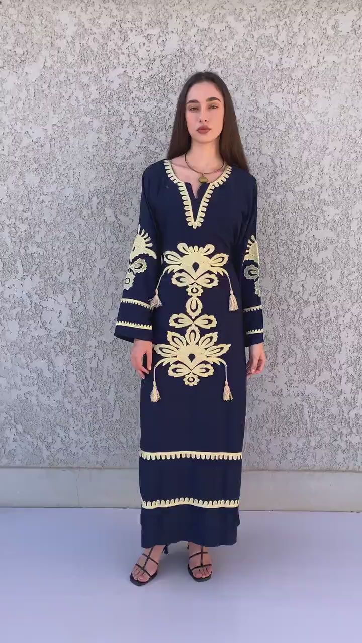 Navy Blue Egyptian cotton kaftan dress, caftans for women, Boho Kaftan dress, Caftans for women, long summer kaftan, kaftans, caftan