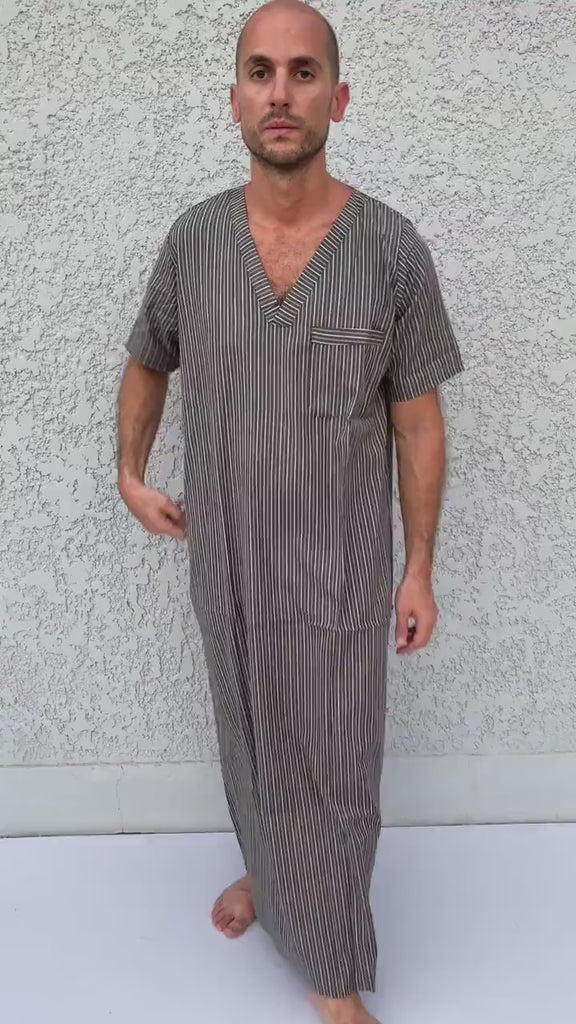 Striped Men's Kaftan, Short sleeve Men's kaftan, Cotton men caftan, caftans for men,  men clothing, gift for men, husband gift, gift for him