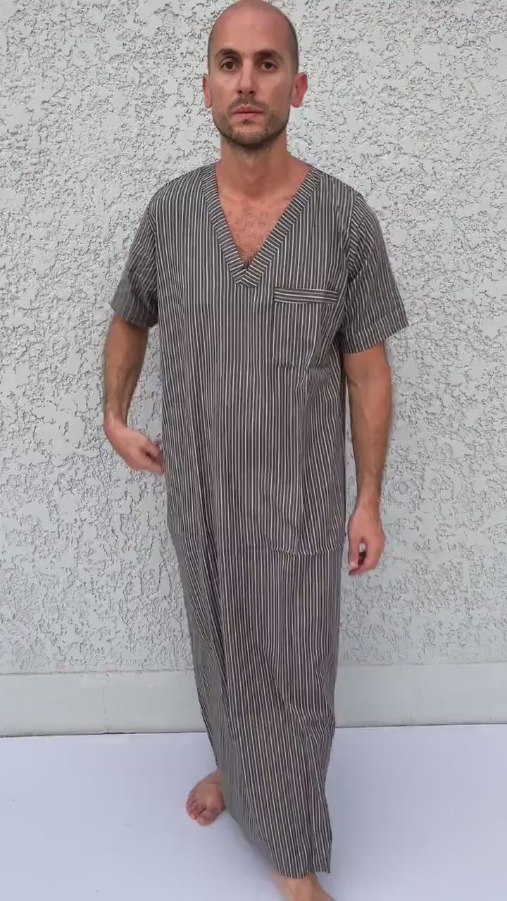 Striped Men's Kaftan, Short sleeve Men's kaftan, Cotton men caftan, caftans for men,  men clothing, gift for men, husband gift, gift for him