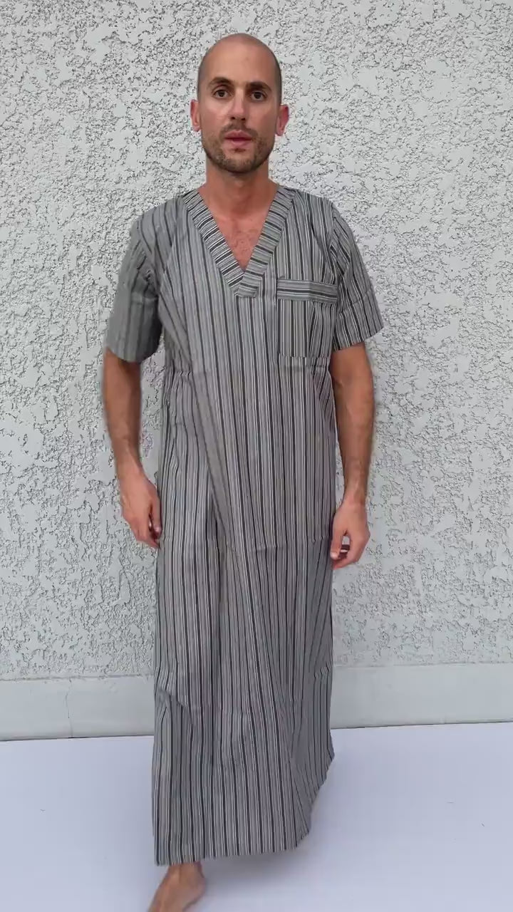 Striped Men's Kaftan, Short sleeve Men's kaftan, Cotton men caftan, caftans for men,  men clothing, gift for men, husband gift, gift for him