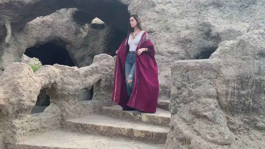 Wool Hand loomed Burgundy Abaya, Wool abaya, Festival Kimono, Burgundy Kimono, Plus size Kimono, Kimono for women, Kimonos, winter kimono