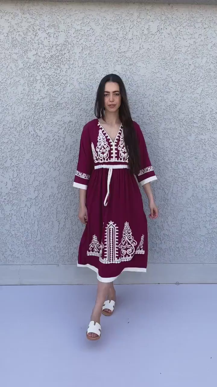 Black Tunic embroidered kaftan, Bohemian embroidery tunic dress, embroidered tunic kaftan, Egyptian cotton. Summer, casual, home dress