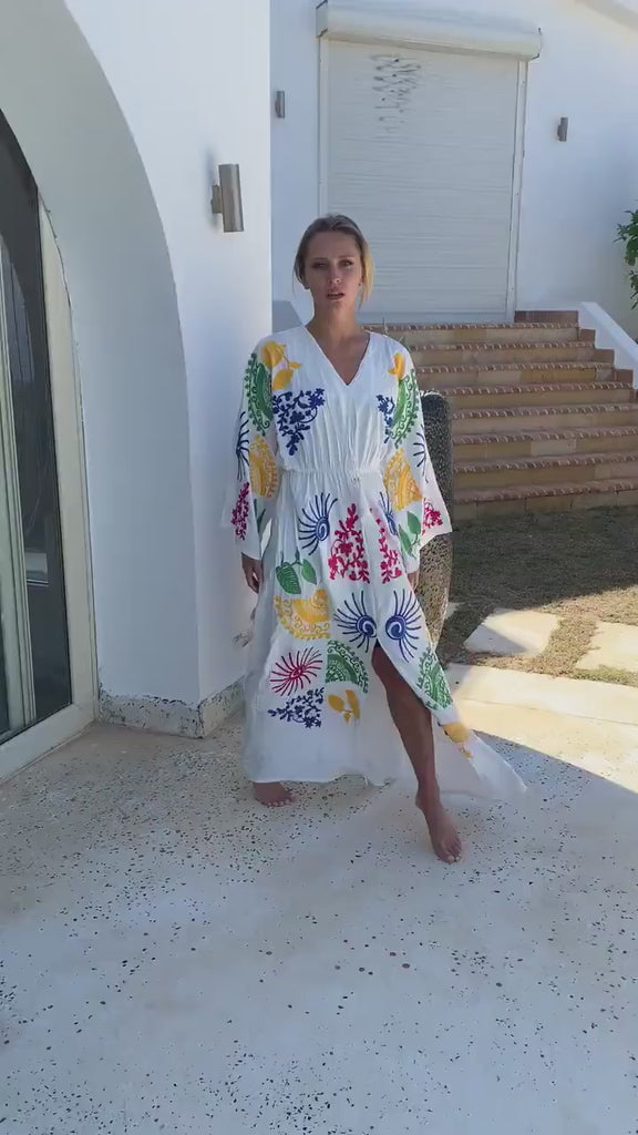 Colorful embroidered Black caftan, Cotton caftan dress, African women clothing, Boho maxi dress, Bohemian maxi dress, Boho summer caftan