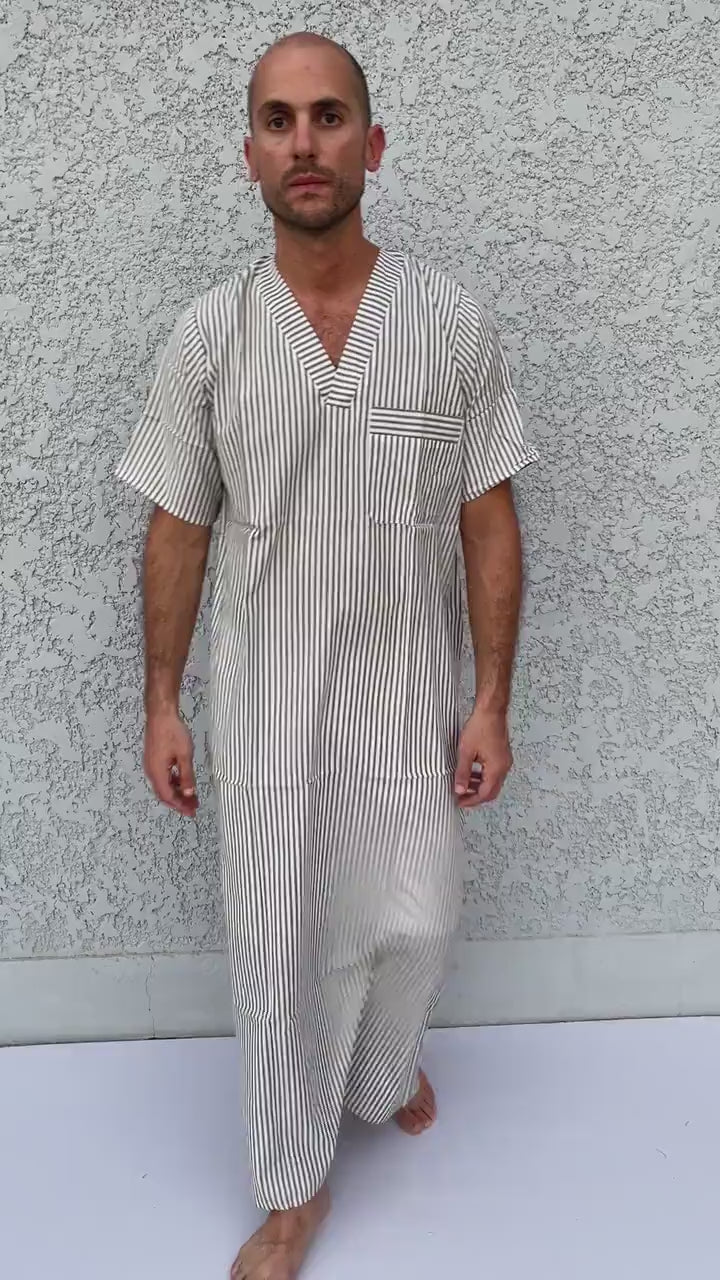 Striped Men's Kaftan, Short sleeve Men's kaftan, Cotton men caftan, caftans for men,  men clothing, gift for men, husband gift, gift for him