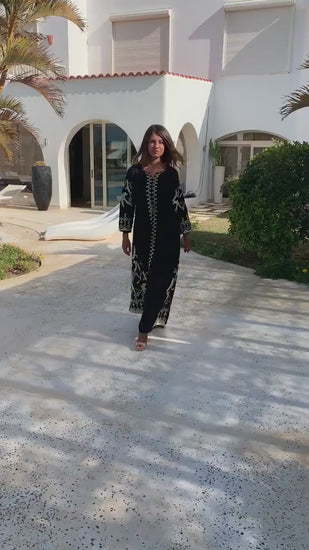 Black flock of birds embroidered Caftan, caftans for women, embroidered Caftan dress, Caftan maxi dress, Caftans for women, Caftans