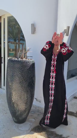 Black embroidered cotton caftan dress, summer caftan, embroidered Caftan dress, Caftan maxi dress, Caftans for women, Long caftan dress