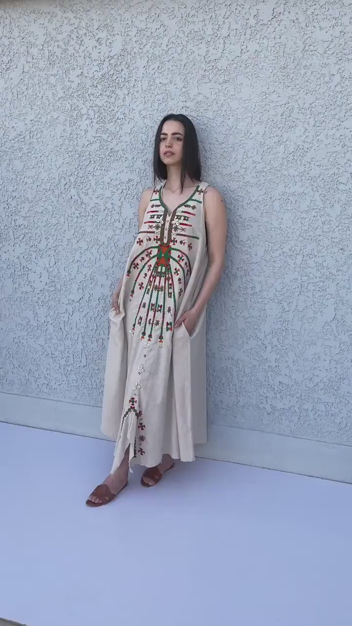 Bohemian Black linen caftan dress, Siwa embroidered kaftan dress, boho caftan, Summer Kaftan, Linen Caftans for women, caftans for women