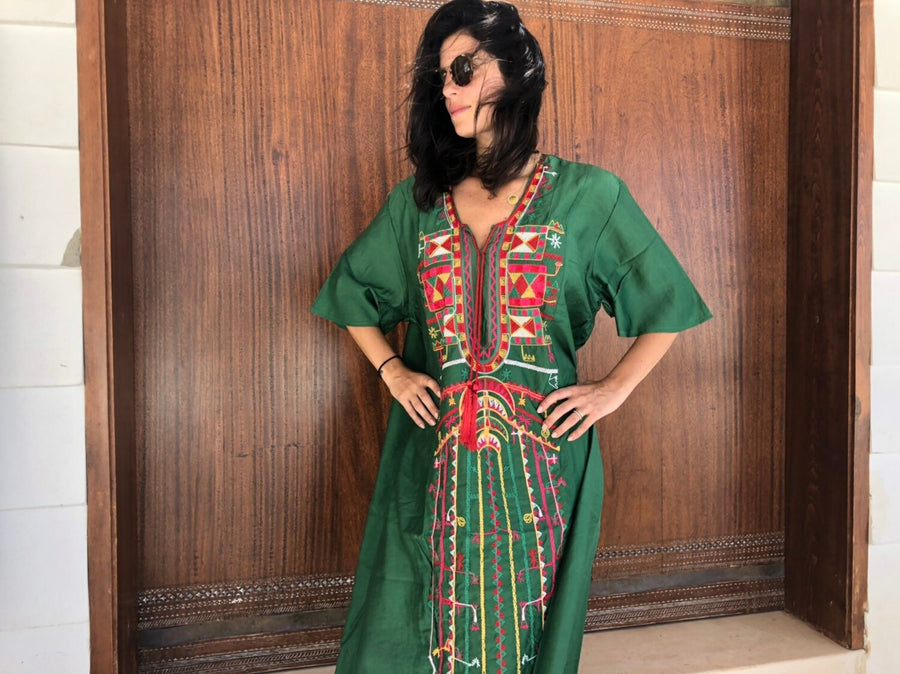 Siwa Green Plus size summer dress, Loose summer Kaftan, Green Boho Kaftan maxi dress, Egyptian Cotton Caftan, Boho summer Kaftan