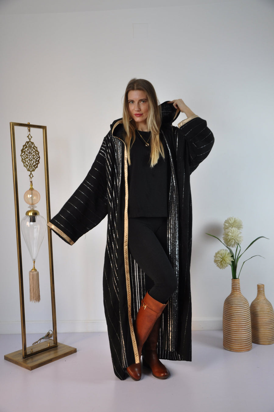 Black Vintage Abaya, Hand embroidered Winter Abaya, Gold threads, Hand loomed, Dressy Abaya, Plus size Abaya, Women abayas, Moroccan Abaya