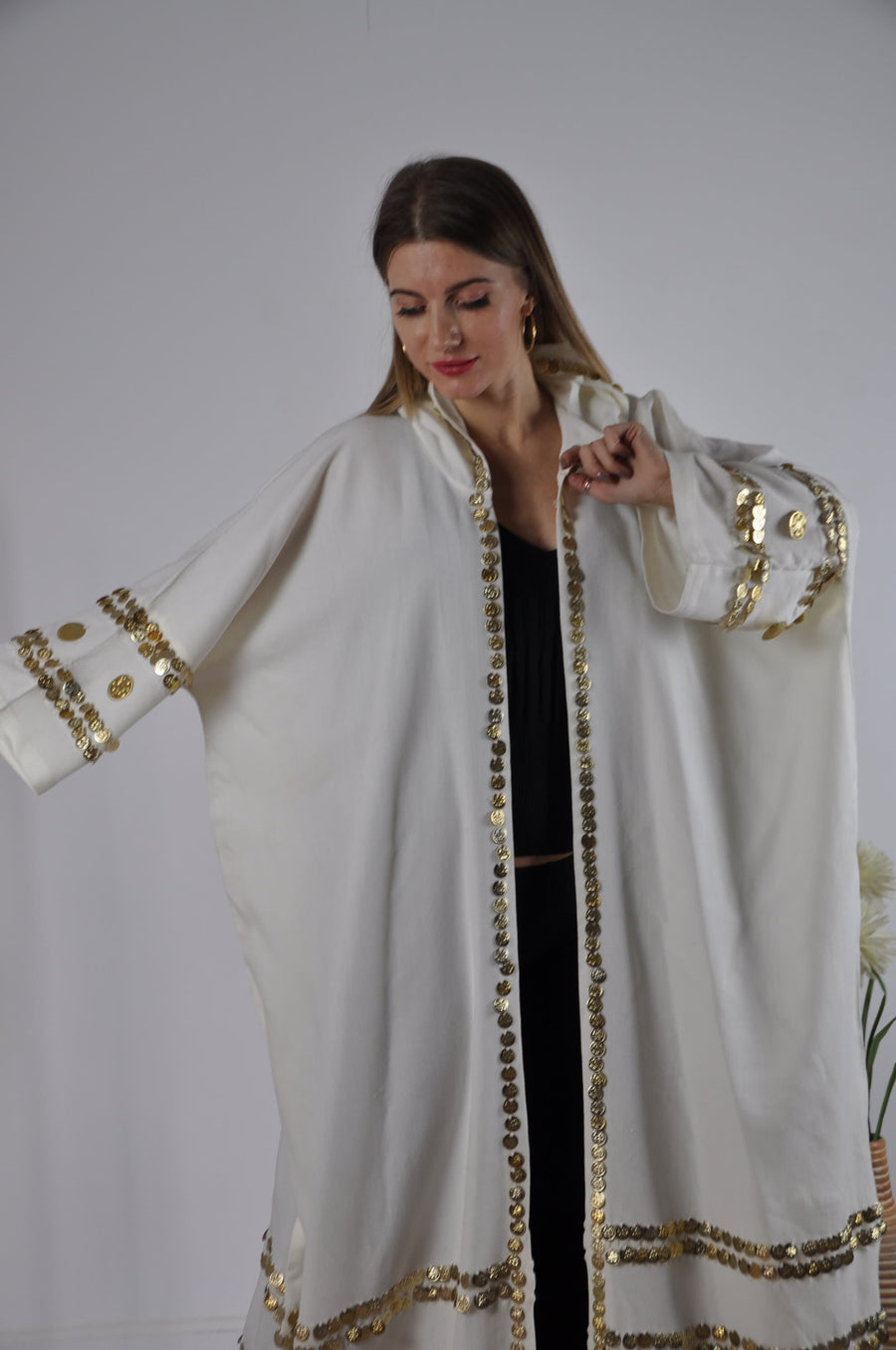 Off white Vintage Moroccan Kimono, Handmade Abaya, Summer Abaya, Hooded kimono, Light wool / cotton Kimono, Abaya, Plus size kimono