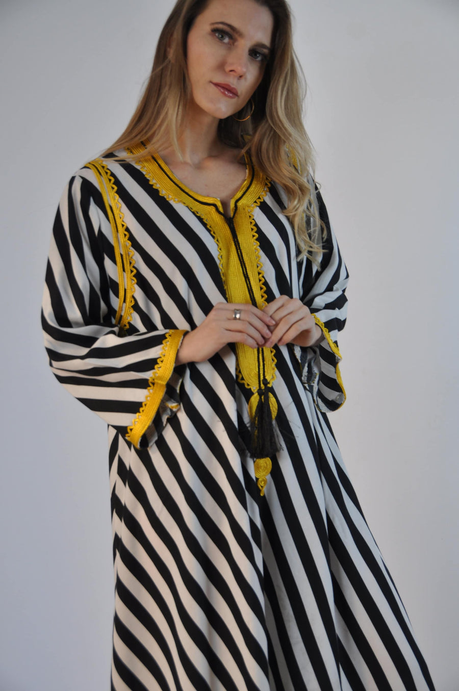 Black Striped Elegant gold embroidered Kaftan dress, Bohemian Kaftan, Egyptian cotton. Gala, Elegant, Arabic Dress. Free size S to XL