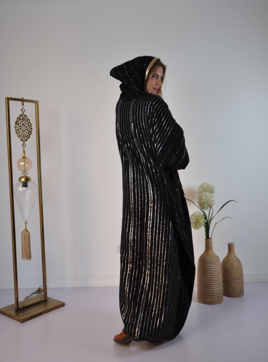 Black Vintage Abaya, Hand embroidered Winter Abaya, Gold threads, Hand loomed, Dressy Abaya, Plus size Abaya, Women abayas, Moroccan Abaya