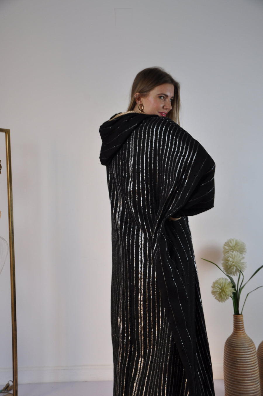 Black Vintage Abaya, Hand embroidered Winter Abaya, Gold threads, Hand loomed, Dressy Abaya, Plus size Abaya, Women abayas, Moroccan Abaya