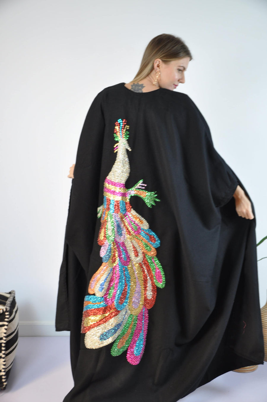 Women abaya, Peacock Abaya, Winter Hand embroidered abaya, Arabic abaya, Kimono jacket, Wool abaya, Elegant Abayas