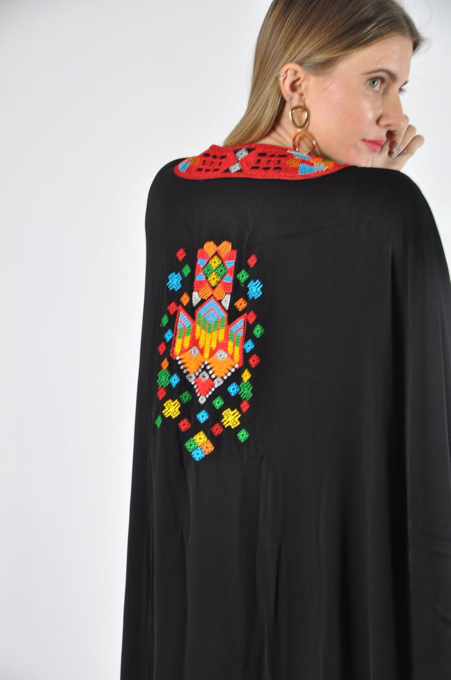 Bohemian Embroidered Abaya / Kimono, High quality Colorful embroidery, One size fits all kaftan, Crepe cotton