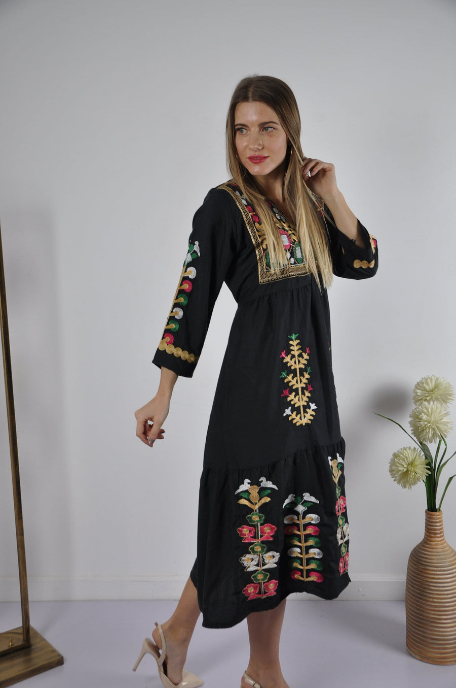 Short Black Tunic dress, Boho embroidery tunic kaftan, Short Tunic dress, Summer tunic, boho tunic dress,