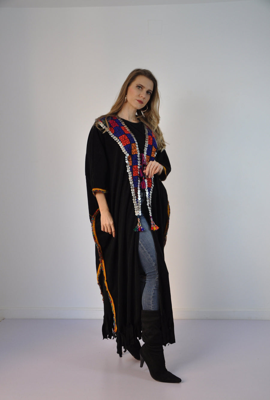 Bedouin Hand embroidered Kimono cardigan, Black Kimono, Boho Kimono Cardigan, Womens Cardigans, Boho Cardigan, Duster, Velvet Cardigan
