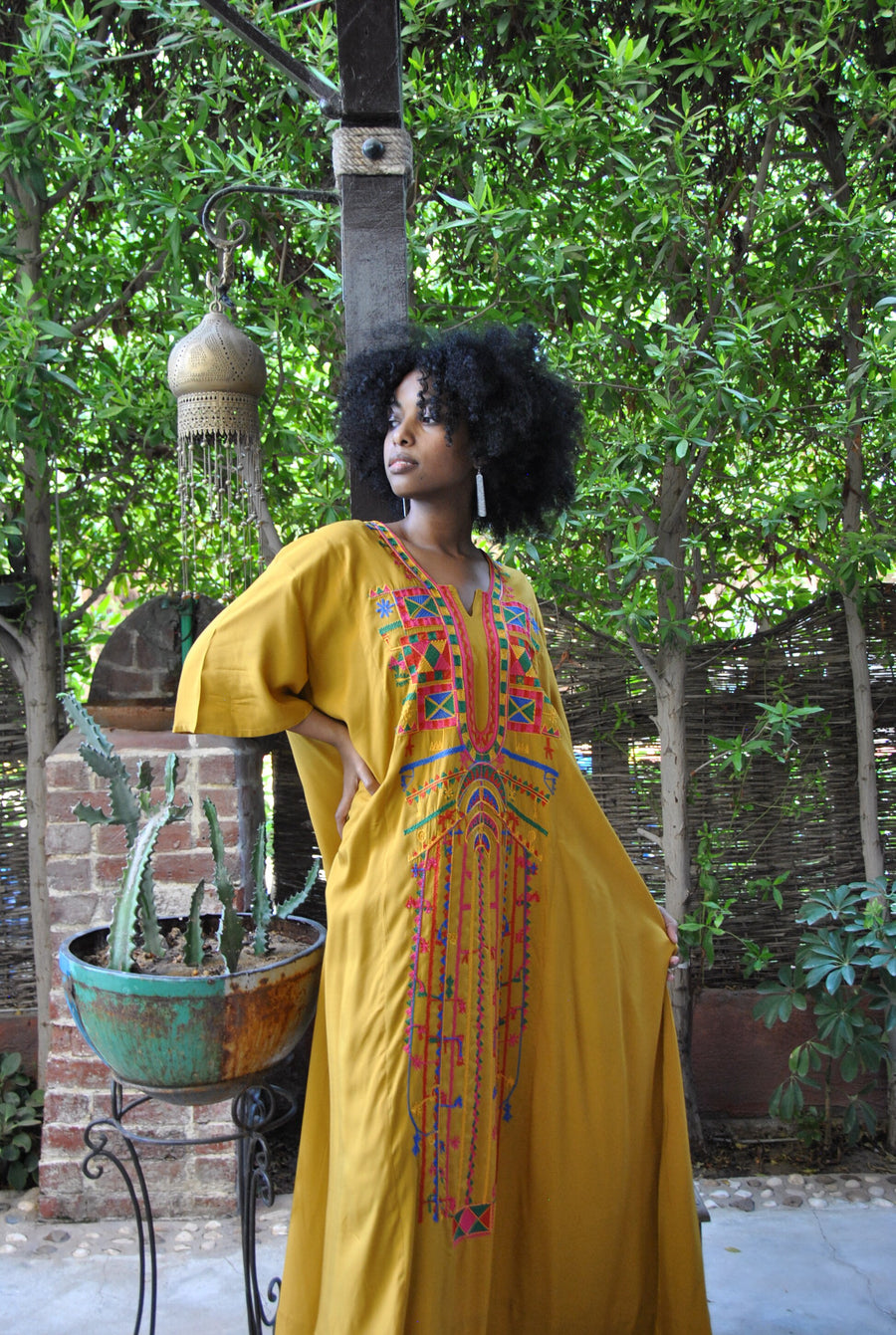 Mustard yellow Siwa embroidered Kaftan dress, Cotton Kaftan, caftans for women, Summer Kaftan, Embroidered kaftan, caftans, Egyptian