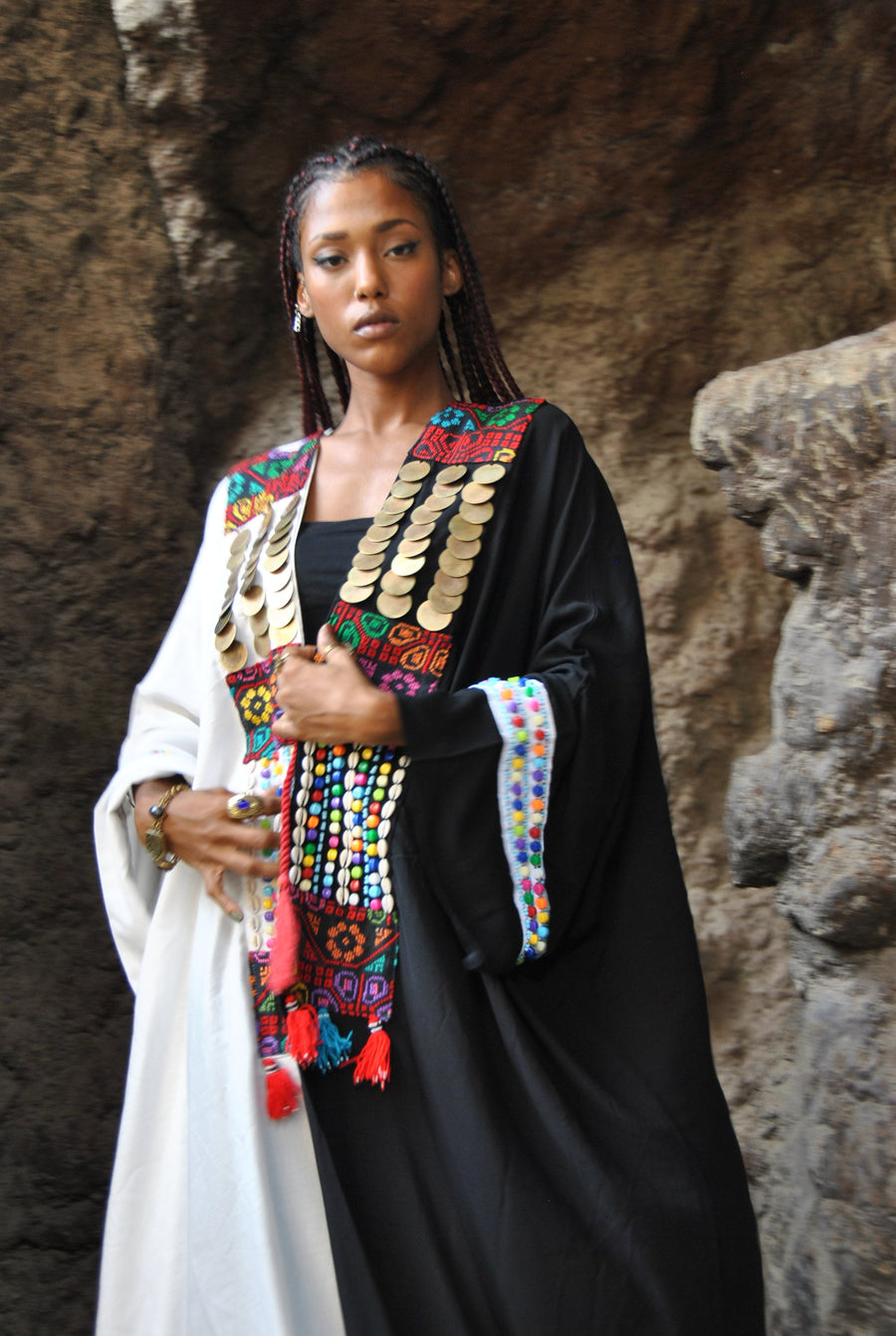Bedouin handmade Cotton Kimono with hand stitched accessories, Tribal Kimono, gypsy Kimono, abaya dress, Kimono, Kimonos for women, abayas